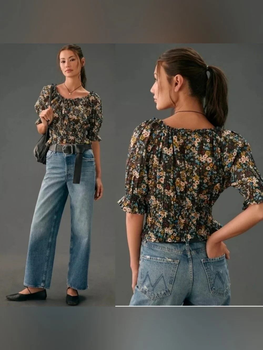 MOTHER The Dollface Cotton Floral Smocked Top